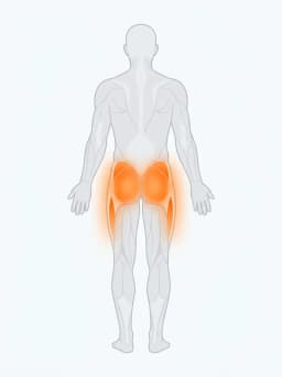 Body map highlighting glutes, hips