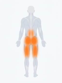Body map highlighting glutes, hamstrings